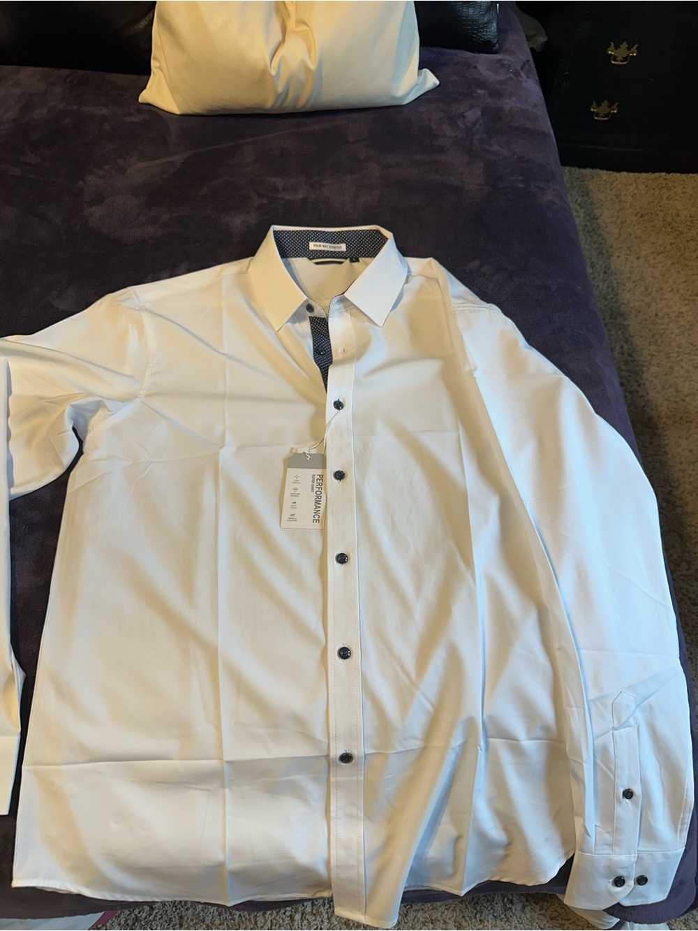 Slim Fit White Dress Shirt with Contrast Trim size L